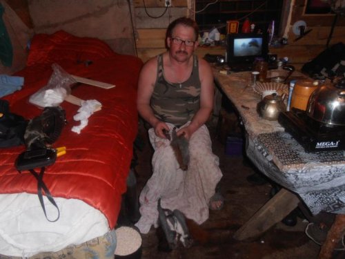 Вечер в зимовье. Обработка пушнины.