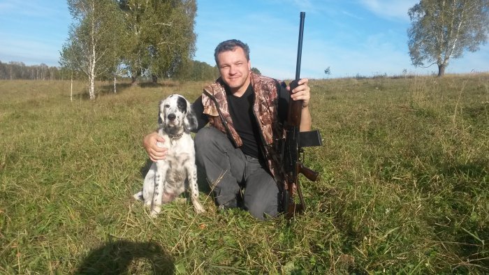 первый раз собака в поле с ружьем