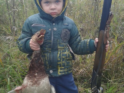 Первая охота внука Богдана- 4 года.