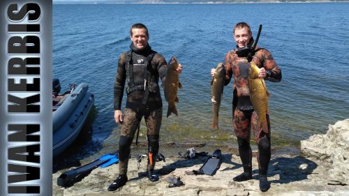 Первый сазан гостя из Иркутска. Подводная охота на Красноярском водохранилище.