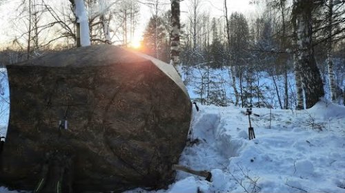 Ночевка в тайге зимой в палатке. Готовим плов из дичи!!!