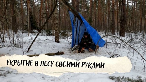 Укрытие в лесу под деревом  \ Готовлю на костре
