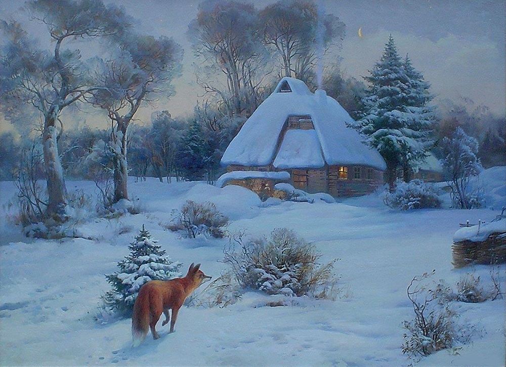 Картина охотничий домик в лесу автор