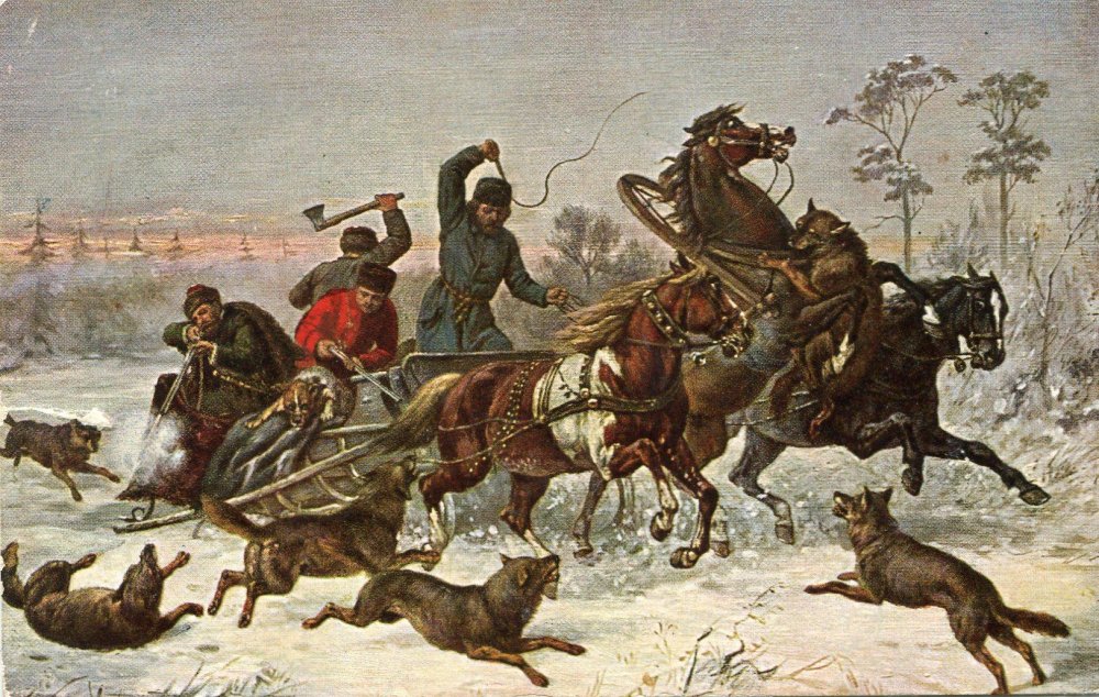 Тройка и волки картина